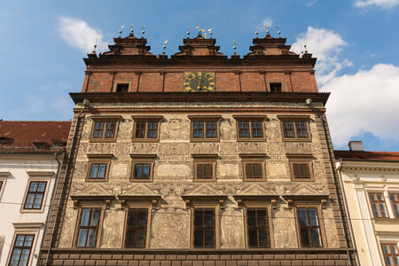 Front of Historic Townhall of Plzen , Czech republic, August 2014の写真素材