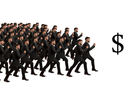 Marching Clones follow dollar sign, studio shotの写真素材