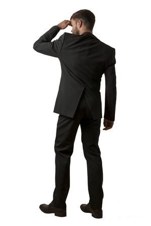 Observer against white background, studio shotの写真素材