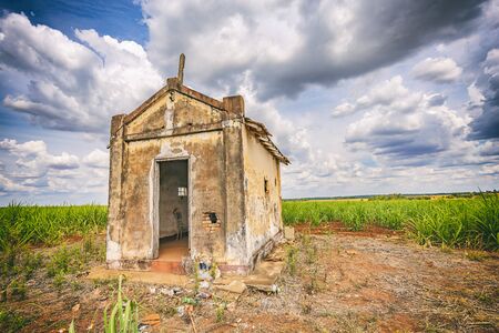 Abandoned old chapel inside a sugar cane plantation - Brazil countrysideの写真素材