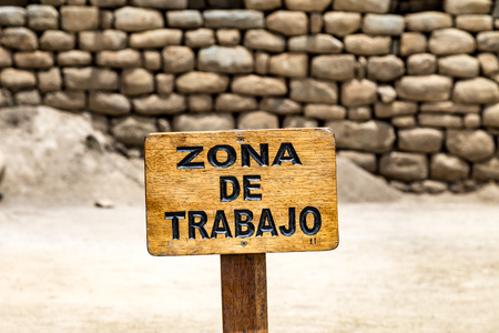 Work zone sign. Machu Picchu, Cusco, Peru, South America. A UNESCO World Heritage Siteの写真素材