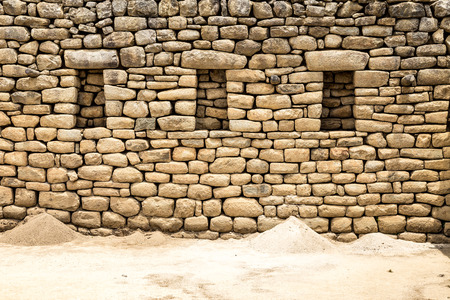 Machu Picchu rock wall, Cusco, Peru, South America. A UNESCO World Heritage Siteの写真素材