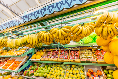 Fresh fruits for sale on Curitiba's Municipal Market. CURITIBA, PARANA/BRAZILの写真素材