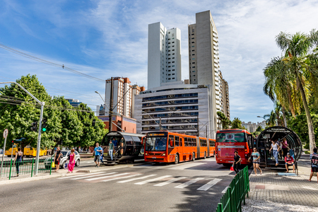 CURITIBA, PARANA/BRAZIL - DECEMBER 27 2016: Bus stop of city public transportation systemのeditorial素材