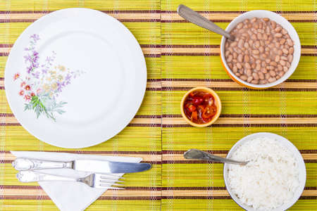 Baked beans on the table with texture. This brazilian beans it's known as Carioquinha.の写真素材