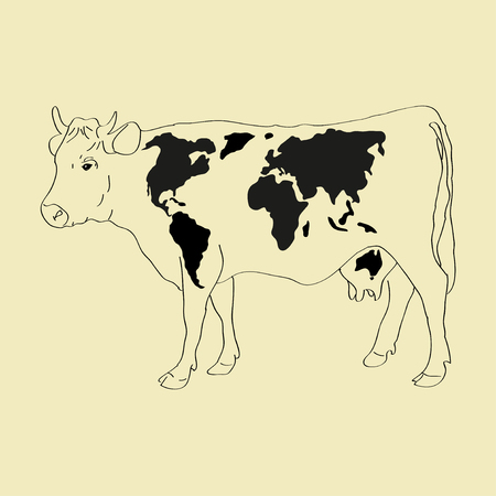 Cow with black patters as a world mapのイラスト素材