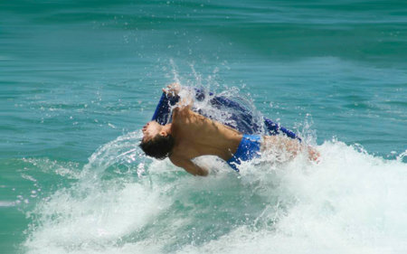 Bodyboarder in action at the beach in Ubatuba, Sao Paulo. Brazilの写真素材