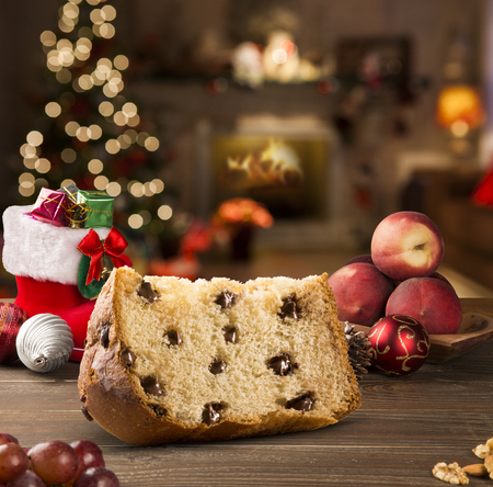 Panettone is the traditional Italian dessert for Christmas. Chocotone.の写真素材