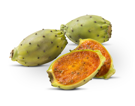 Couple of Figs of India in a white background. Fresh fruit.の写真素材