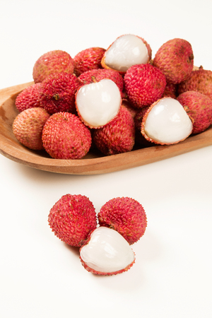fresh lychees on white background. Fresh fruitsの写真素材