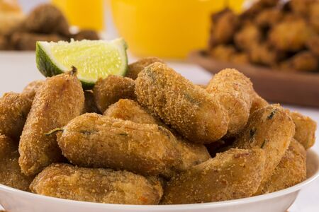 Brazilian snack fried. Beef Croquettes on the table.の写真素材