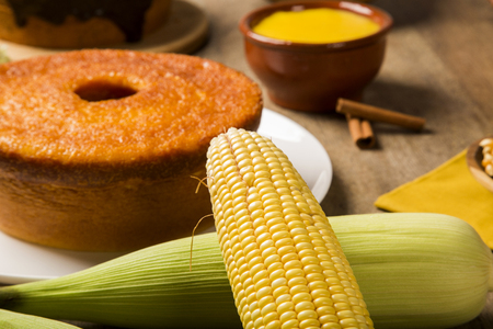 Corn cake. Traditional Brazilian treats made of corn.の写真素材