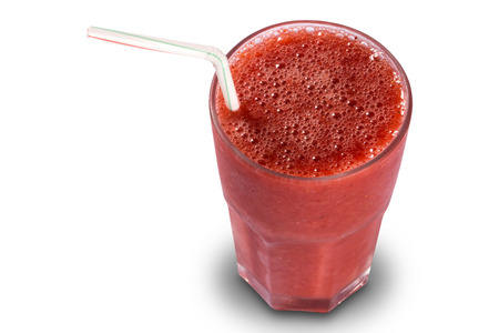 glass of fresh watermelon juice isolated on white background.の写真素材