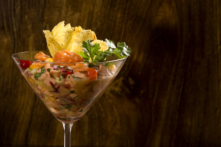 mixed fish Ceviche with salmon, onion and pepper.の写真素材