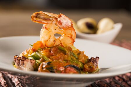 dish of linguine with seafood. Typical Sicilian cuisine, the tradition of the Mediterranean diet.の写真素材
