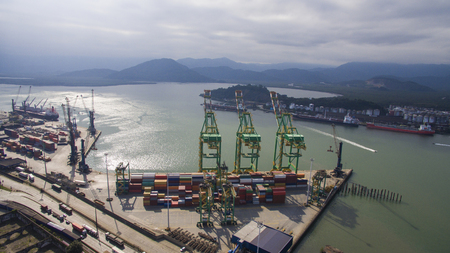 Port of Santos - Container ship being loaded at the Port of Santos, Brazil.の写真素材
