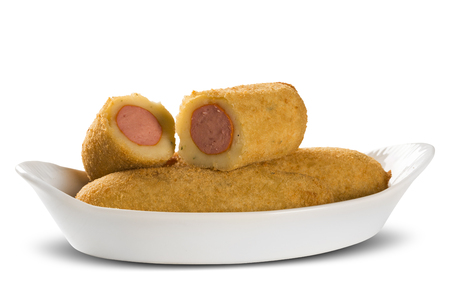 Sausage fried snacks. Brazilian snacks on white backgroungの写真素材