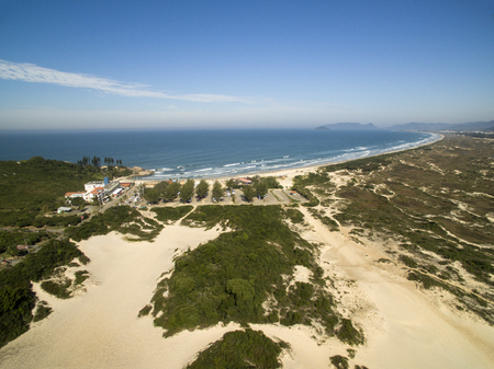 Aerial view Dunes in sunny day - Joaquina beach - Florianopolis - Santa Catarina - Brazil. July, 2017のeditorial素材
