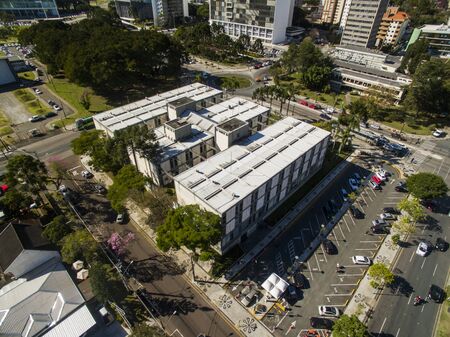 Aerial view town hall of Curitiba cityscape, Parana State, Brazil. July, 2017.のeditorial素材
