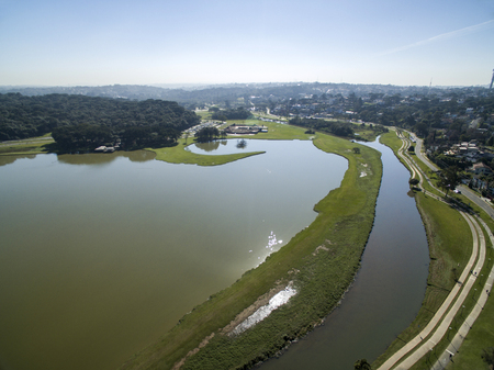 Curitiba, Parana, Brazil - July, 2017: Aerial view Barigui Park.のeditorial素材