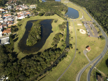 Public park in Curitiba, Parana, Brazil. Aerial view Tingui Park.のeditorial素材