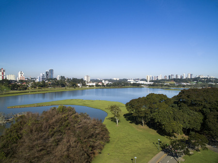 Curitiba, Parana, Brazil - July, 2017: Aerial view Barigui Park.のeditorial素材