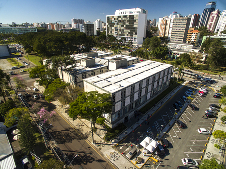 Aerial view town hall of Curitiba cityscape, Parana State, Brazil. July, 2017.のeditorial素材