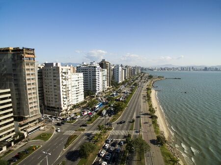 Beach and buildings Beira Mar Norte / Florianopolis. Santa Catarina, Brazil. July, 2017のeditorial素材