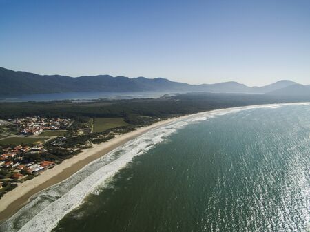 Aerial view Barra da Lagoa Beach in Florianopolis, Brazil. July, 2017.のeditorial素材