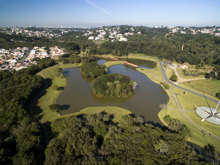 Public park in Curitiba, Parana, Brazil. Aerial view Tingui Park.のeditorial素材