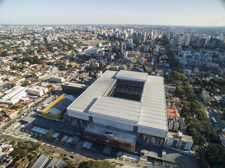 Aerial view of football stadium of the paranaense athletic club. Arena da baixada. Curitiba. Parana. July 2017.のeditorial素材