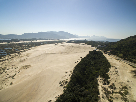 Aerial view Dunes in sunny day - Joaquina beach - Florianopolis - Santa Catarina - Brazil. July, 2017のeditorial素材