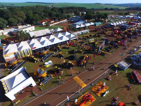 SAO PAULO, BRAZIL - May 1, 2017: Aerial view of Agrishow, 24th International Trade Fair of Agricultural Technology taking place in Ribeirao Preto.のeditorial素材