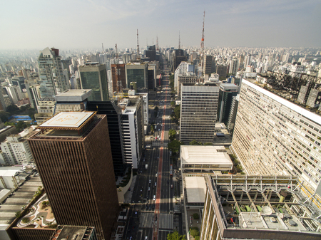 Sao Paulo, Brazil, August, 2017. Aerial view on Paulista Avenue, in Sao Paulo cityのeditorial素材