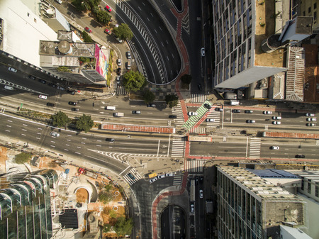 Sao Paulo, Brazil, August, 2017. Aerial view on Paulista Avenue, in Sao Paulo cityのeditorial素材