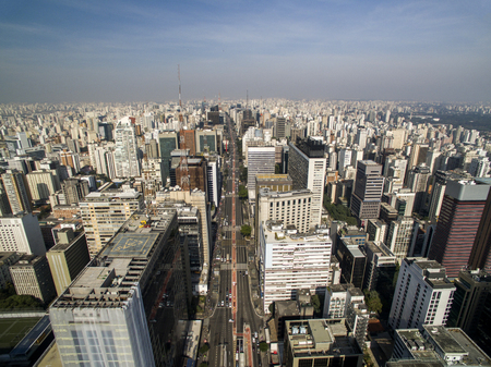 Sao Paulo, Brazil, August, 2017. Aerial view on Paulista Avenue, in Sao Paulo cityのeditorial素材
