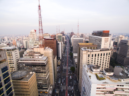 Sao Paulo, Brazil, August, 2017. Aerial view on Paulista Avenue, in Sao Paulo cityのeditorial素材