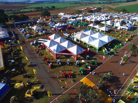 SAO PAULO, BRAZIL - May 1, 2017: Aerial view of Agrishow, 24th International Trade Fair of Agricultural Technology taking place in Ribeirao Pretoのeditorial素材