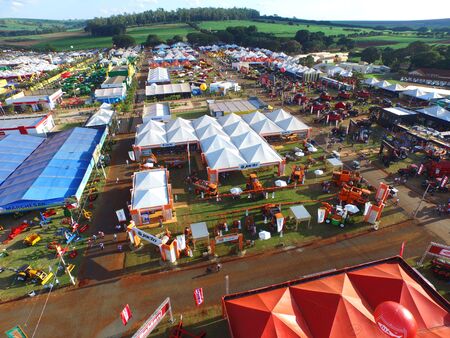 SAO PAULO, BRAZIL - May 1, 2017: Aerial view of Agrishow, 24th International Trade Fair of Agricultural Technology taking place in Ribeirao Pretoのeditorial素材