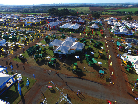 SAO PAULO, BRAZIL - May 1, 2017: Aerial view of Agrishow, 24th International Trade Fair of Agricultural Technology taking place in Ribeirao Preto.のeditorial素材