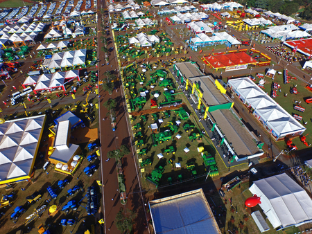 SAO PAULO, BRAZIL - May 1, 2017: Aerial view of Agrishow, 24th International Trade Fair of Agricultural Technology taking place in Ribeirao Preto.のeditorial素材