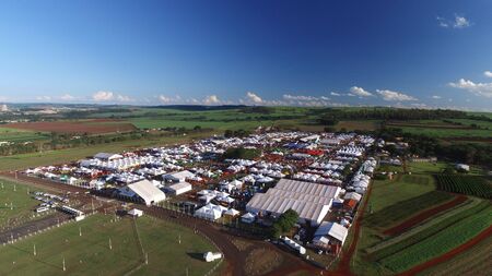 SAO PAULO, BRAZIL - May 1, 2017: Aerial view of Agrishow, 24th International Trade Fair of Agricultural Technology taking place in Ribeirao Pretoのeditorial素材
