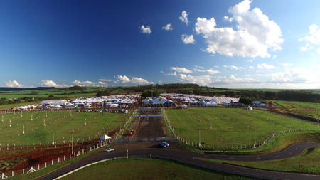 SAO PAULO, BRAZIL - May 1, 2017: Aerial view of Agrishow, 24th International Trade Fair of Agricultural Technology taking place in Ribeirao Pretoのeditorial素材