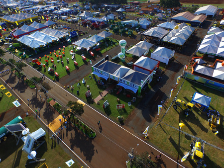 SAO PAULO, BRAZIL - May 1, 2017: Aerial view of Agrishow, 24th International Trade Fair of Agricultural Technology taking place in Ribeirao Preto.のeditorial素材