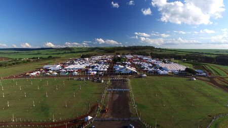 SAO PAULO, BRAZIL - May 1, 2017: Aerial view of Agrishow, 24th International Trade Fair of Agricultural Technology taking place in Ribeirao Pretoのeditorial素材