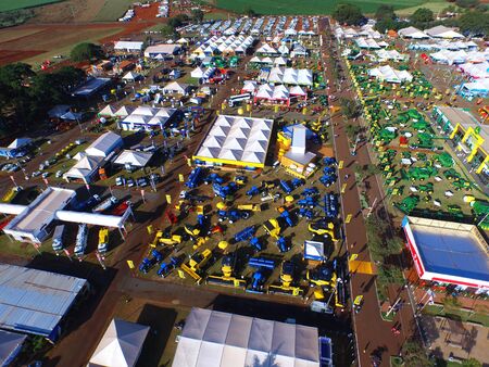 SAO PAULO, BRAZIL - May 1, 2017: Aerial view of Agrishow, 24th International Trade Fair of Agricultural Technology taking place in Ribeirao Preto.のeditorial素材