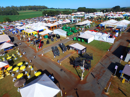 SAO PAULO, BRAZIL - May 1, 2017: Aerial view of Agrishow, 24th International Trade Fair of Agricultural Technology taking place in Ribeirao Preto.のeditorial素材