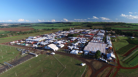 SAO PAULO, BRAZIL - May 1, 2017: Aerial view of Agrishow, 24th International Trade Fair of Agricultural Technology taking place in Ribeirao Pretoのeditorial素材