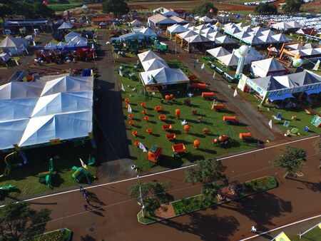 SAO PAULO, BRAZIL - May 1, 2017: Aerial view of Agrishow, 24th International Trade Fair of Agricultural Technology taking place in Ribeirao Preto.のeditorial素材