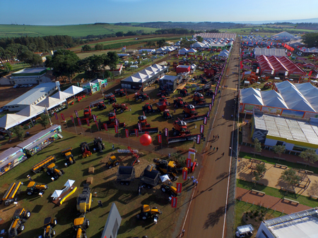 SAO PAULO, BRAZIL - May 1, 2017: Aerial view of Agrishow, 24th International Trade Fair of Agricultural Technology taking place in Ribeirao Preto.のeditorial素材